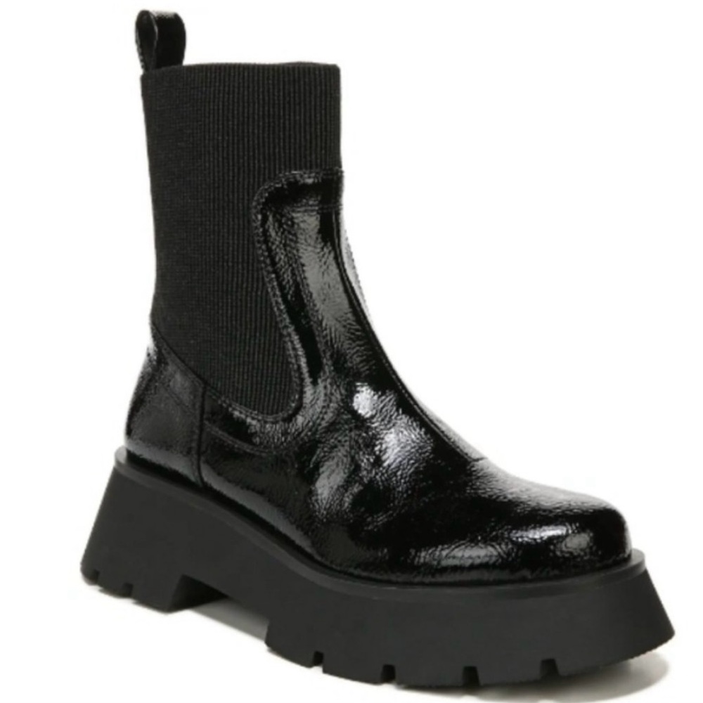 NWT Circus by Sam Edelman Leslie Black Patent Leather Chunky Chelsea Boots 8